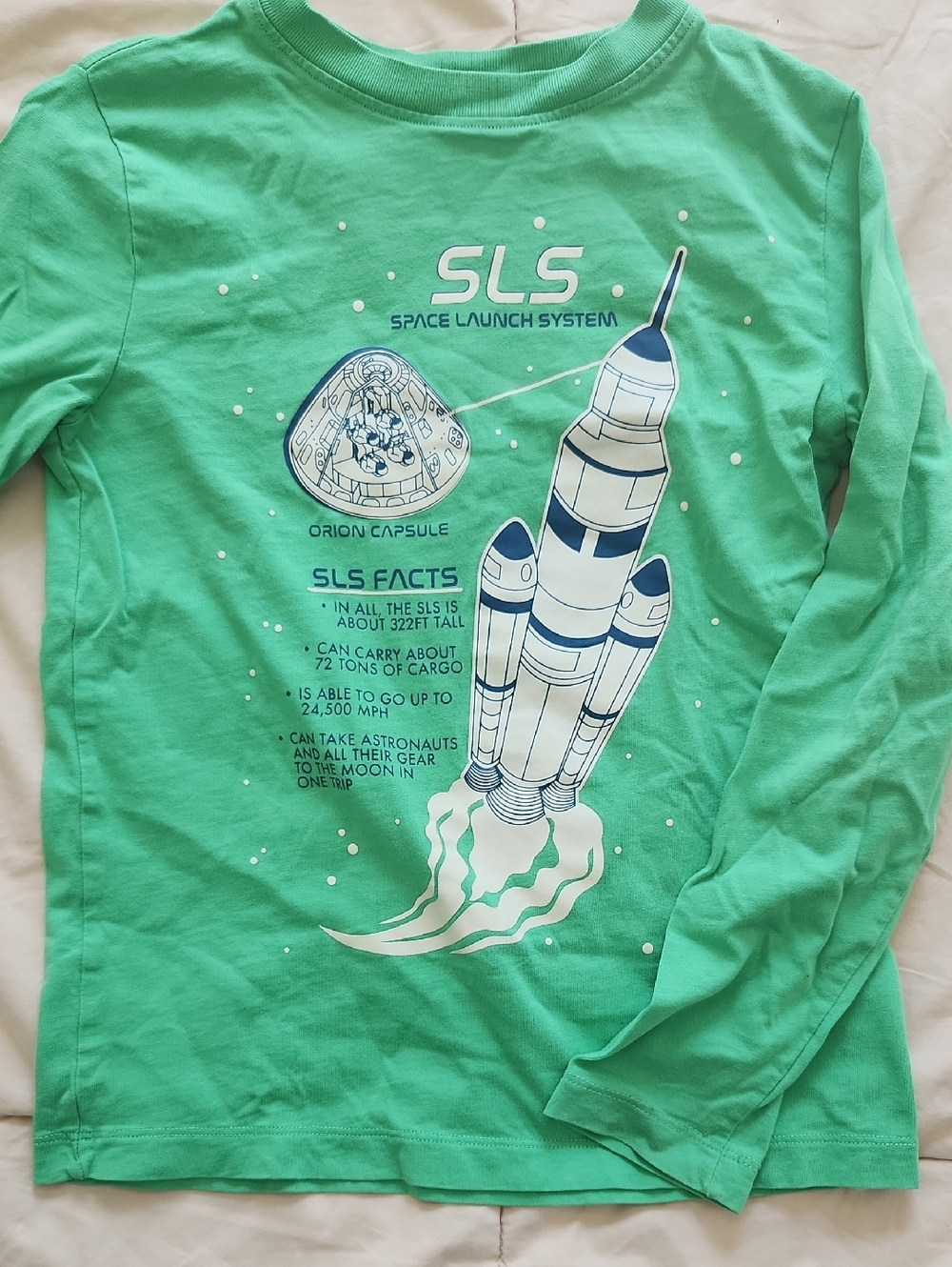 Lands' End Kids Long-Sleeve Mint Green Rocket Tee